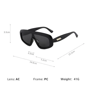Υπερμεγέθη γυαλιά ηλίου aviator μονοκόμματα με μαύρους φακούς και μαύρο σκελετό PC υψηλής