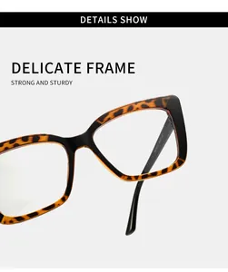 Close-up detail of stylish leopard print and black frame anti-blue light glasses for women