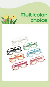 Detailed display of colorful children's pilot glasses with transparent candy-colored frames