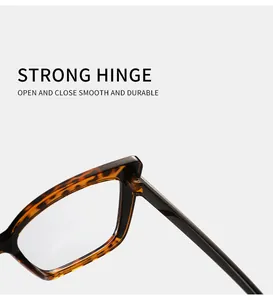Close-up view showing the strong durable hinge of fashion tortoise shell glasses frame