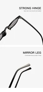 Detail of durable sunglasses hinge and comfortable, non-slip mirror leg design.