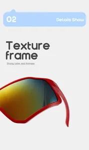 Vue détaillée d'une monture de lunettes de sport rouge avec finition brillante