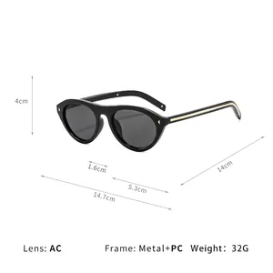 Vintage black cat-eye sunglasses featuring rivet detail metal PC frame and AC lenses