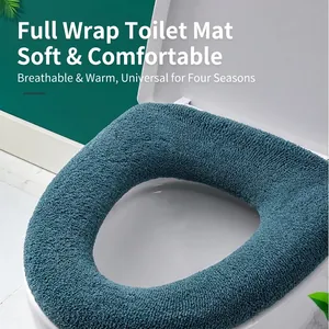 Universal thickened teal knitted washable toilet seat cover for warm bathroom comfort