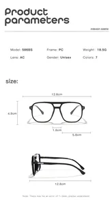 Detailed size measurements and technical specifications for pilot style glasses