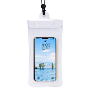 Pochette de téléphone étanche blanche avec triple sceau et cordon noir réglable