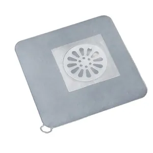 Couvercle de bonde carré en silicone gris pour salle de bain, anti-odeur et filtre