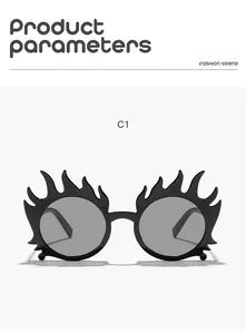 Vue détaillée de lunettes de soleil noires en forme de flamme pour fêtes et festivals