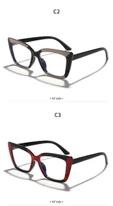 Side views of trendy cat-eye anti-blue light glasses in black-taupe and black-red.