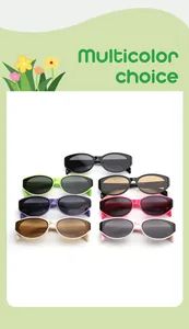 Detailed view of colorful children's cat-eye sunglasses collection for UV protection