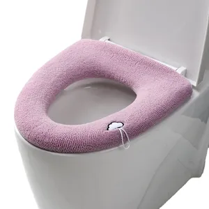 Premium soft thick purple knitted toilet seat cover with a cute white cloud handle loop