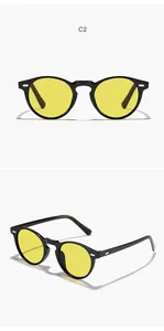 Detailed comparison showing front and side views of vintage black round sunglasses