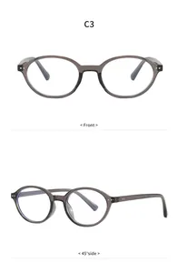 Vintage oval blue light blocking glasses in brown, featuring front and side angle views.