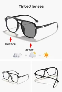 Photochromic aviator glasses for kids with blue light blocking and lens transition detail