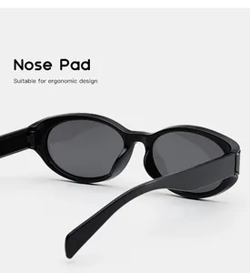Detailed view of the comfortable ergonomic nose pads on black kids cat-eye sunglasses