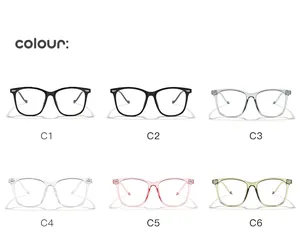 Display of six distinct color variants for children's square anti-blue light glasses