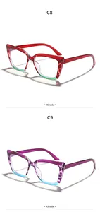 Detailed side view of fashion large frame anti-blue light glasses in red and purple