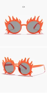 Lunettes de soleil de fête orange en forme de flamme pour enfants, verres gris, vue détaillée