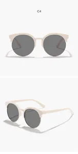 Runde Halbrand-Sonnenbrille für Kinder mit cremefarbenem Rahmen und grauen Gläsern