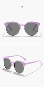 Professionelle Mehrwinkelansicht lila Metall-Halbrahmen-Rund-Sonnenbrille für Kinder