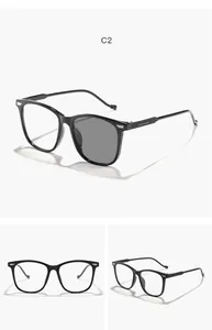 Detailed view of kids' photochromic anti-blue light square glasses in black finish