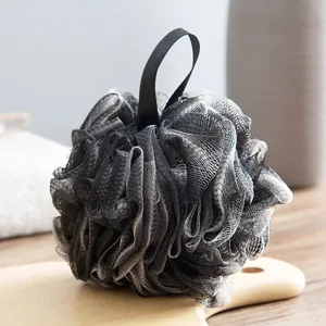 Premium large soft grey mesh bath ball with hanging loop for deep skin exfoliation