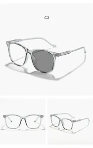 Detail of children's photochromic anti-blue light glasses with transparent frame