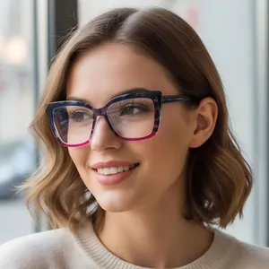 Stylish large frame anti-blue light glasses for women with purple pink gradient patchwork