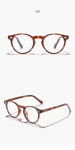 Front and side view of classic tortoise shell round frame anti-blue light glasses