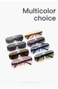 Multiple color options of rimless aviator one-piece sunglasses in a neat display.