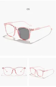 Modern pink square frame children's glasses with photochromic anti-blue light lenses