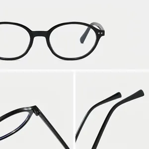 Classic black oval anti-blue light glasses with strong hinges and delicate frame.