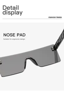 Primer plano de la almohadilla nasal ergonómica en gafas de sol rectangulares sin montura