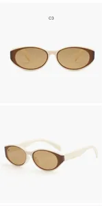Detailed multi-angle views of cream cat-eye kids sunglasses with brown UV lenses