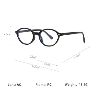 Retro oval frame anti-blue light glasses with lightweight PC frame and AC lenses for students