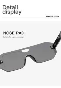 Detailed view of ergonomic nose pad on these frameless aviator shield sunglasses