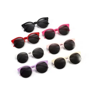 Modische runde Halbrand-Kinder-Sonnenbrille in verschiedenen leuchtenden Farben.