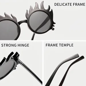 Lunettes de soleil pour enfants motif flamme avec monture noire délicate pour fêtes