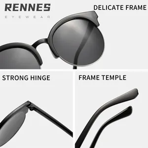 Stylische runde Halbrahmen-Sonnenbrille für Kinder mit Metallgestell und Scharnieren