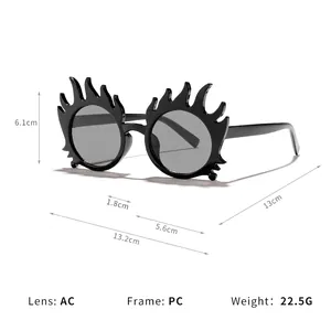 Lunettes de soleil noires en forme de flamme pour enfants avec mesures détaillées monture et verres