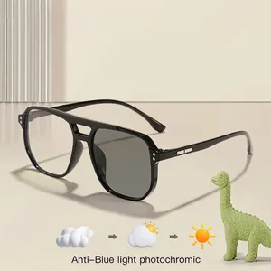 Children's pilot-style anti-blue light photochromic glasses with black frames