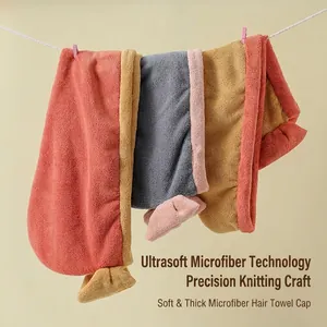 Coral Fleece Hair Drying Cap Super Absorbent Thickened Quick Dry Shower Wrap With Bowknot Button For Women Bathroom Hair Towel