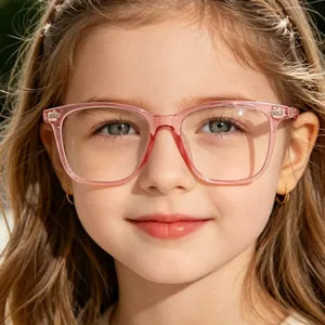 Stylish pink square frame anti-blue light glasses for children and fashion kids.