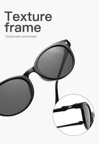 Close-up of black cat-eye sunglasses featuring a textured frame and durable hinges.