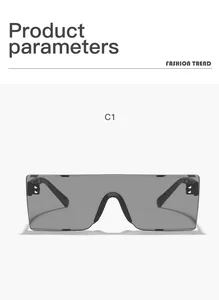 Vista frontal de gafas de sol de pantalla sin montura de gran tamaño en gris con remaches