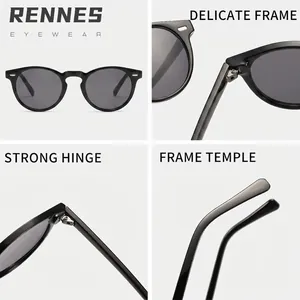 Round frame anti-UV sunglasses with durable hinges and delicate black frame design