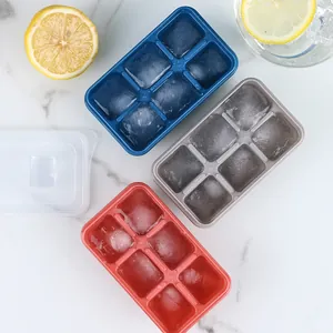 Juego de bandejas de silicona para cubitos de hielo de 6 compartimentos con tapas