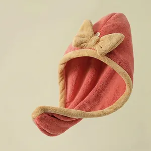 Quick-dry absorbent microfiber hair towel wrap for women with cute bow and button