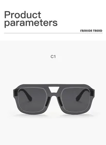 Gedetailleerd vooraanzicht van een retro vierkante zonnebril met dubbele brug in antraciet