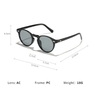 Modern black round frame UV protection sunglasses with durable PC frame and AC lens